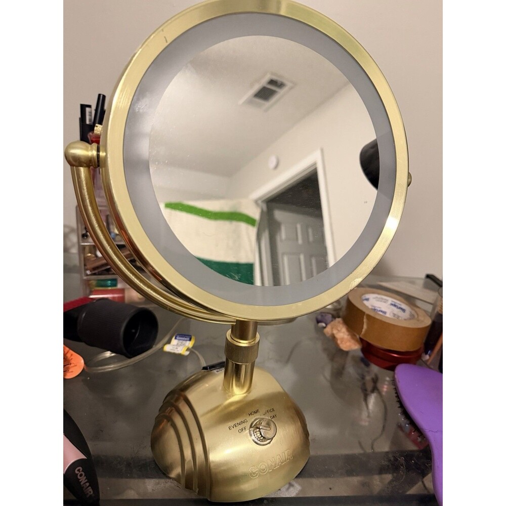 Conair Illuminated Brushed Brass 5X/1X Magnification Mirror 9” Model BE66B